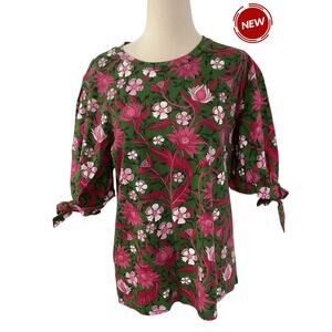 Zara Green‎ Floral Cotton Blouse Women's Size Large NWT | 44-5